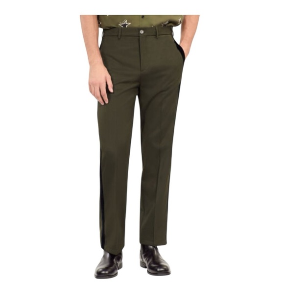 THE KOOPLES Mid-Rise Wide-Leg Trousers FR 48/ US 32 NWT Khaki Color black stripe - Picture 2 of 14